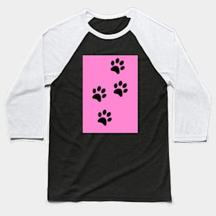 Black Paw-prints on a Pink surface Baseball T-Shirt